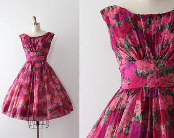 vintage 1950s dress // 50s floral party prom dress