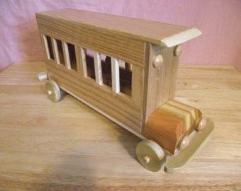Reclaimed Extra Large Wooden Toy Bus WITH REMOVEABLE TOP for Children Kids Boys Eco friendly Car Natural Unpainted Organic