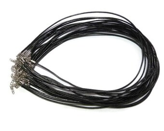 Black Leather Necklace - Bulk Necklaces - adjustable 18" to 20" - 2mm Cord Diameter - Silver Findings - Lobster Claw Clasp - Blank - blanks