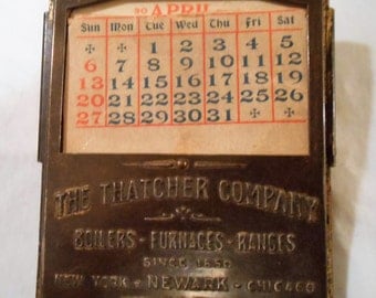 Vintage Advertising The Thatcher Co. Tin Paper Clip Calendar New York Newark Chicago Boilers Furnaces Ranges