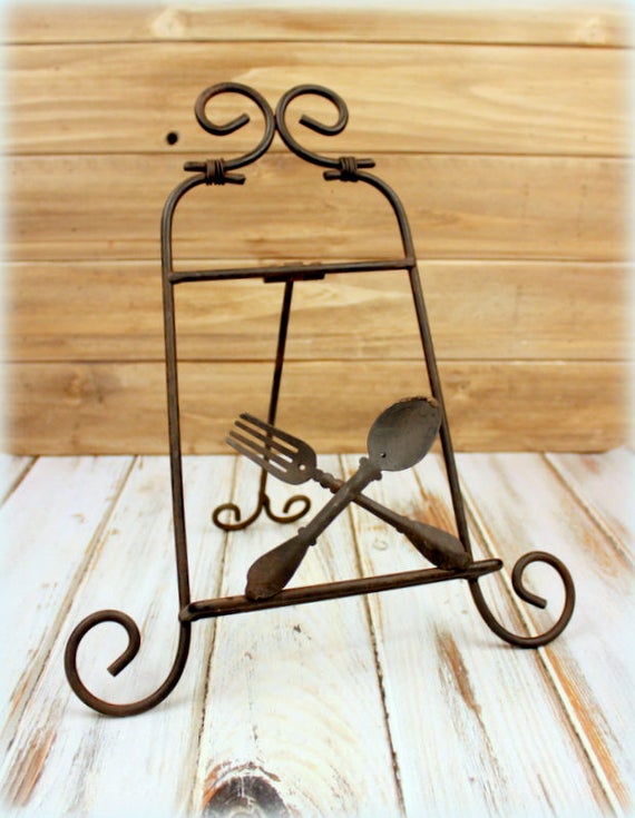 Cookbook Stand Cookbook Holder Fork & Spoon Rustic Kitchen