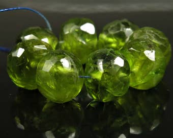 Natural Genuine Peridot Micro-Faceted Rondelle Beads - 7.5mm x 5.2mm - 8 beads - B6859