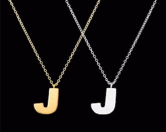 tiny J necklace, custom tiny initial necklace with matte letter pendant charm, birthday gift, graduation gift, letter j charm