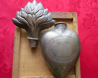 Silver Toned Sacred Heart Ex-Voto Cachette/ Locket with Rustic Marian Monogram Insignia - For your own treasures or for display