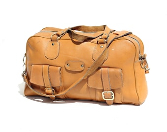 Vintage Bryant Gold Tan Leather Overnight Bag