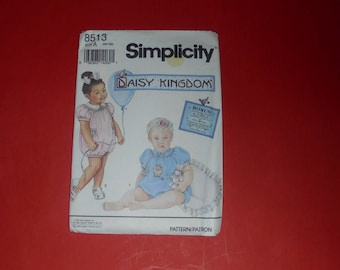 Vintage Sewing Pattern Uncut Baby Girl Outfit Romper Simplicity Daisy Kingdom #8513 Size A NB-18M Newborn To 18 Months