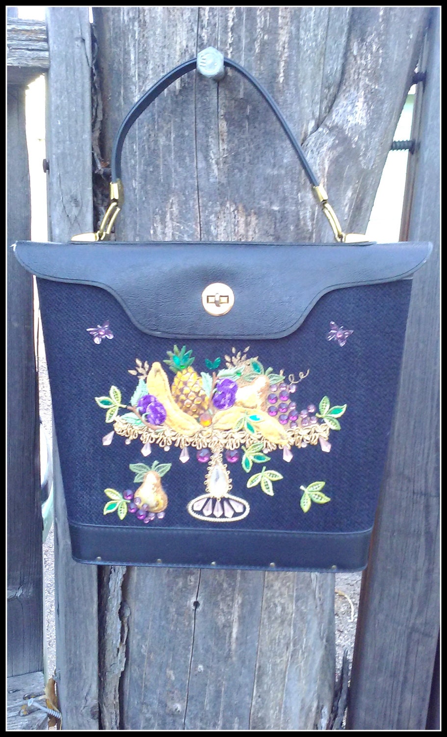 Vintage 1960s Large Enid Collins Style Handbag Purse Jeweled