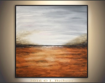 Landscape art painting original large painting 36x36 amber square abstract oil painting modern art by L.Beiboer