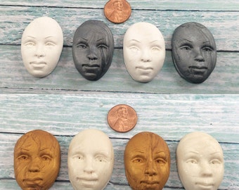 4 Polymer Clay Molded Faces