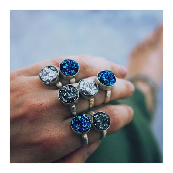 BLUE GALAXY RING - Glitter ring- Galaxy Ring- Festival- Moon Ring- Sterling Silver Ring- Handmade Crystal Ring- Limited Edition