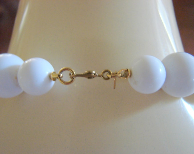 Vintage Monet White Lucite Goldtone Bead Necklace Designer Signed Jewelry Jewellery