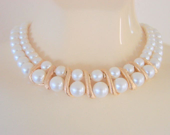 Vintage Napier Faux Pearl Goldtone Choker Necklace Designer Signed Jewelry Jewellery