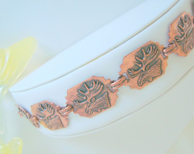 Vintage Solid Copper Panel Bracelet / Elk Motifs / Southwestern Flair / Jewelry / Jewellery