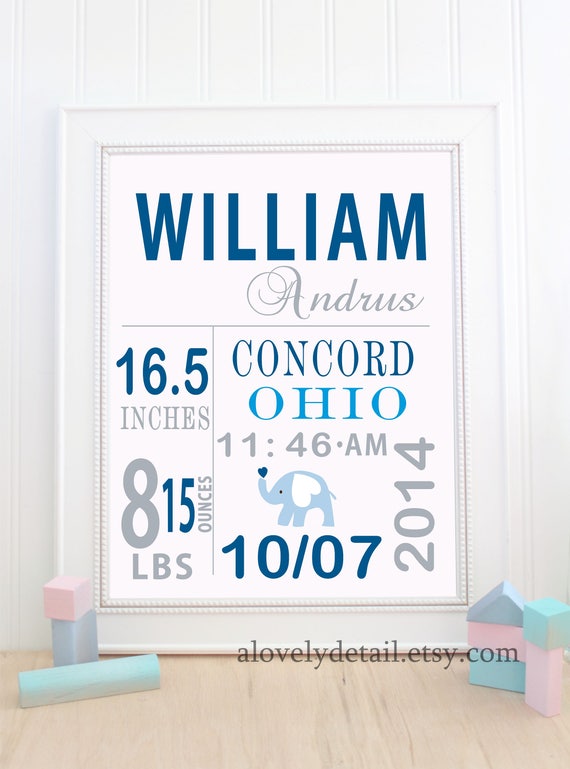 Items similar to Custom Birth Print baby boy birth stats print baby