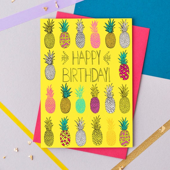 Happy Birthday Pineapple Greeting card. trendy stationery.