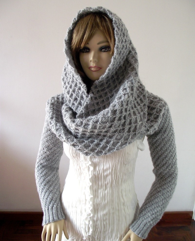KNITTING PATTERN HOOD with Sleeves Hooded Scarf Pattern