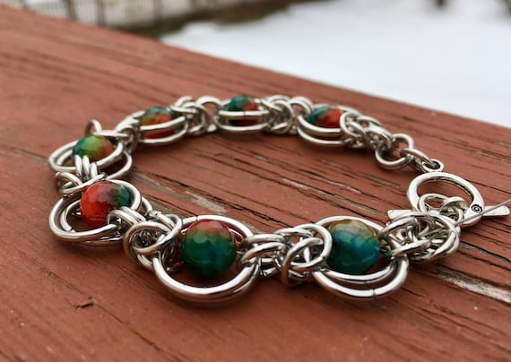 Multicolored Faceted Agate Chainmaille Bracelet