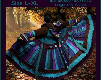 eLf cOAT, elf sweater, size L, size XL, sweater coat, pixie coat, hoodie, costume, gypsy sweater, patchwork coat, Recycled dress, ooak