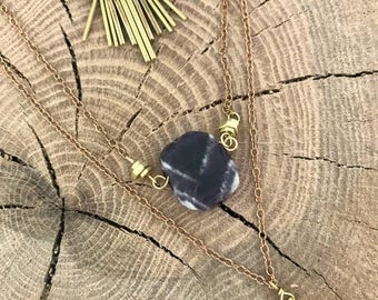 The "Ada" necklace; Triple Layer Brass & Amethyst