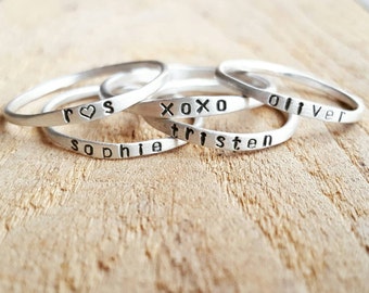 Super Skinny Stackable Name Rings in sterling silver and 14K gold, Personalized Stacking Rings, Custom name rings, Skinny gold name rings
