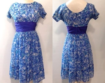 Midcentury Floral Chiffon Party Dress