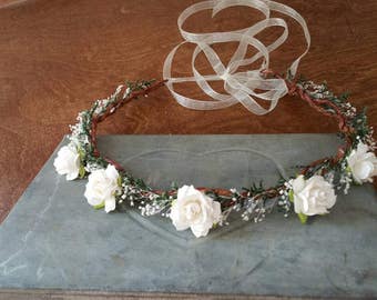 wedding accessories, bridal headband, bridal hair flower, sola rustic flower bridal hair crown, woodland wedding, bridal headpiece