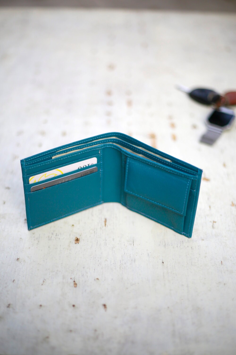 Turquoise Leather wallet with Coin Pocket,  gifts for him,groomsmen gifts, wedding gifts, gift for her, Birthday gift, anniversary  gift