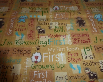 Babys firsts, cotton fabric, supplies, 35x44", end of bolt, ready to ship