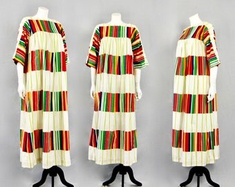 MARIMEKKO Suomi Finland Vintage 1973 Liidokki Dress Off White Multicoloured Stripes Kaftan