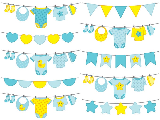 Baby Boy Bunting Clipart Digital Vector Bunting, Baby Boy Clothes