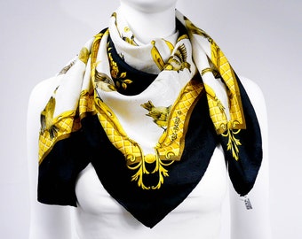 Authentic Hermes Silk Scarf La Cle Des Champs Gold Black "H" Jacquard Early Issue w/BOX