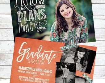 Scripture Digital Graduation Announcement...Jeremiah 29:11 overlay ~ two-sided