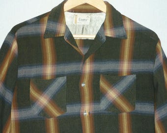 1950s Shirt / M / Rayon / Shadow Plaid / Rockabilly / Campus / Surfer / Greaser / Vintage 1950s Mens Clothing / Arrow Chevella Style / RnR