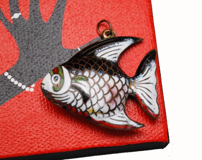 Clossonne enamel Fish Pendant - white black gold green blue red enameling