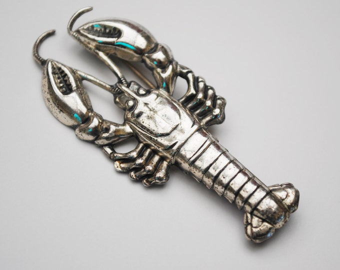 Sterling Lobster Brooch - Silver sea life figurine pin