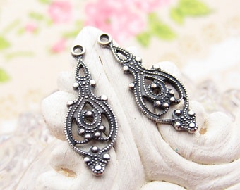 Ornate Antiqued Silver Ox Victorian Filigree Drops Earring Dangles -4