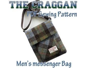 The Craggan, mens messenger bag pattern. iPad bag, man bag pattern. Bag sewing pattern. - Manbag. Cross Body Bag PDF sewing Pattern.