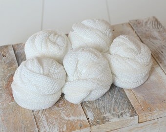 SALE - Textured Newborn wrap, Reversible sweater knit wrap, cream white photography wrap, Newborn photo prop, Stretch Knit wrap off white