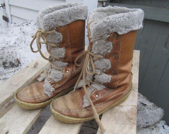 Made in Canada Women's Cabela's tall leather snow boots size 7 sheeppskin lined tons of character offers considered