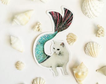 Mermaid Cat Sticker | Vinyl Sticker | Cat Bumper Sticker | Laptop Sticker | Outdoor Sticker | Cat Phone Case Sticker Yeti Sticker