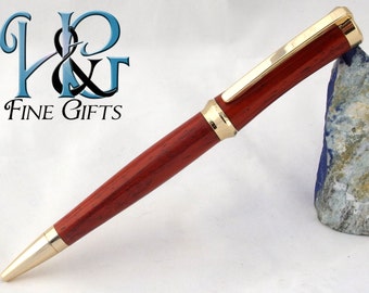 Exotic Wood Pen rich padauk wood and gold setting, beautiful exotic wooden pen for professionals, handcrafted wood pen in burnt umber color