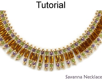 Beading Tutorial Pattern - Beaded Necklace - Bugles and Fire Polished Beads - Simple Bead Patterns - Savanna Necklace #24921