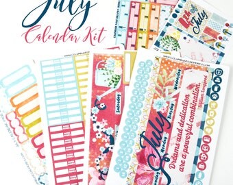 July 2017 CALENDAR PAGES Kit, "Dreams and Dedication" July planner stickers kit fits Erin Condren Life Planners, Monthly Calendar Stickers