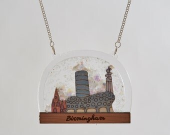Birmimgham Snow Globe Necklace - Birmingham landmarks - Birmingham necklace - architecture - Brummie - skyline - snow globe jewellery