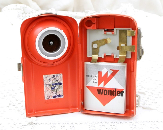 Unused Vintage French Red Hand Held Metal Wonder Flashlight / Torch, Searchlight, Upcycled, Decor, Industrial, Retro, Lamp Lighting, Camping