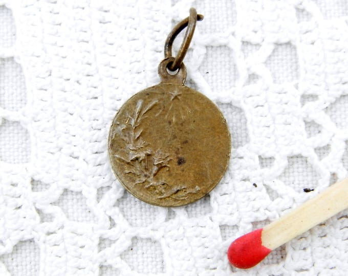 Small Antique French Brass Religious Medal of Angel, Cherub, Religion, Christian Jewelry, Catholic, Rosary, Shabby, Good Luck, Charm Small Antique French Brass Religious Medal of Angel, Cherub, Religion, Christian Jewelry, Catholic, Rosary, Shabby, Good Luck, Charm