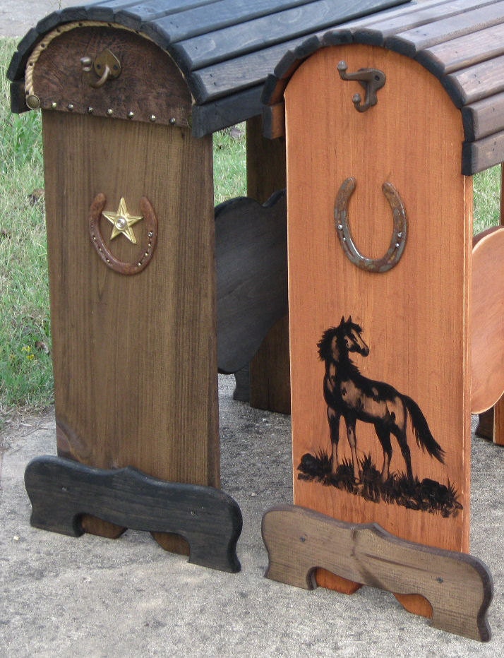 Custom Designed Saddle Stand wood saddle rack with horse