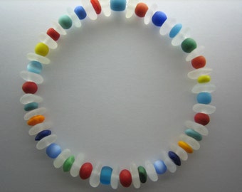 GENUINE SEA GLASS Bracelet Red Green Blue Yellow Orange Lime Cobalt Vintage Beach Found Beads Partials Surf Tumbled Seaglass Jewelry B 389a