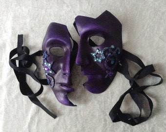 Couple mask: 'Purple fantasy' ( smaler mask with curls and stars and rhinestones) - handmade, artistic, traditional mask