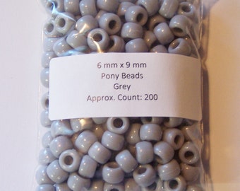 Kandi Beads, Grey Pony Beads, 9mm Plastic Beads, Kids Beads, Craft Supplies, Church Crafts
